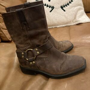 Kids Frye Brown Pull-On Boots with Rounded Toe and Harness Detail